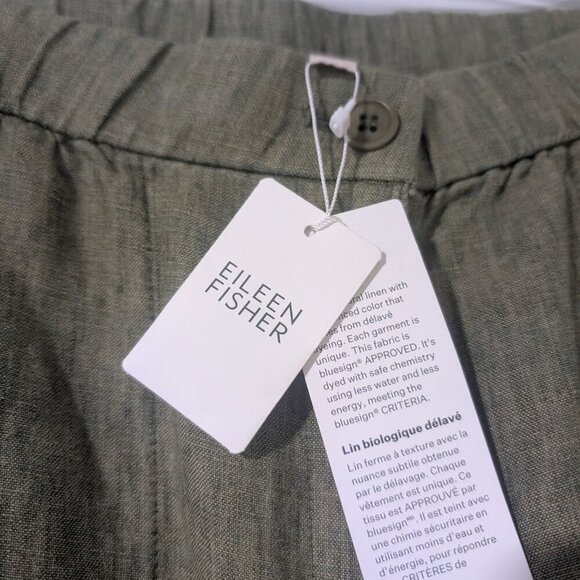 Eileen Fisher | Washed Organic Linen Délavé Wide Trouser Pant In Coriander Green - Picture 8 of 11